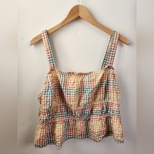 Madewell Seersucker Sophia Peplum Tank in‎ Rainbow Gingham Check Size XL